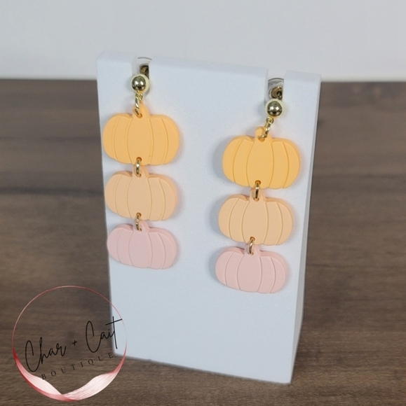 Jewelry - Acrylic Pastel Triple Pumpkins Dangle Earrings